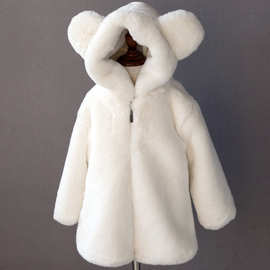 女童仿皮草外套加绒加厚冬季女宝宝韩版棉衣儿童獭兔绒中长款大衣