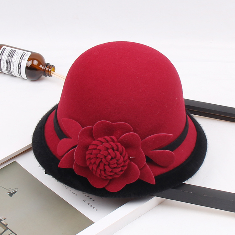 woolen Material Women's Fashion Flower Flat Eaves Fedora Hat
