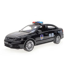 盒裝 批發大眾朗逸警車仿真合金車模4開門回力聲光兒童玩具車模型
