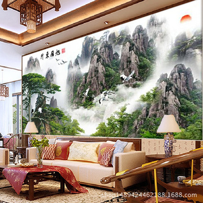 跨境热销新品钻石画旭日东升迎客松群山风景装饰画贴钻diy钻石绣