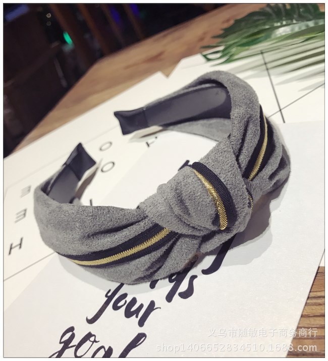 Korean New Hair Accessories Retro Flannel Stripe Contrast Color Knotted Bow Knot Wide-edge Hair Hoop Women display picture 3