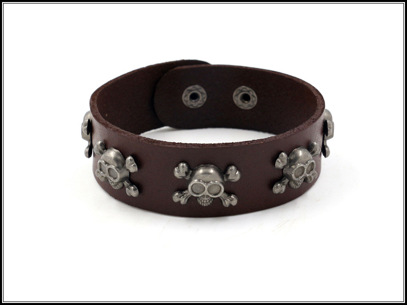 1 Piece Fashion Skull Pu Leather Alloy Men's Bangle display picture 4