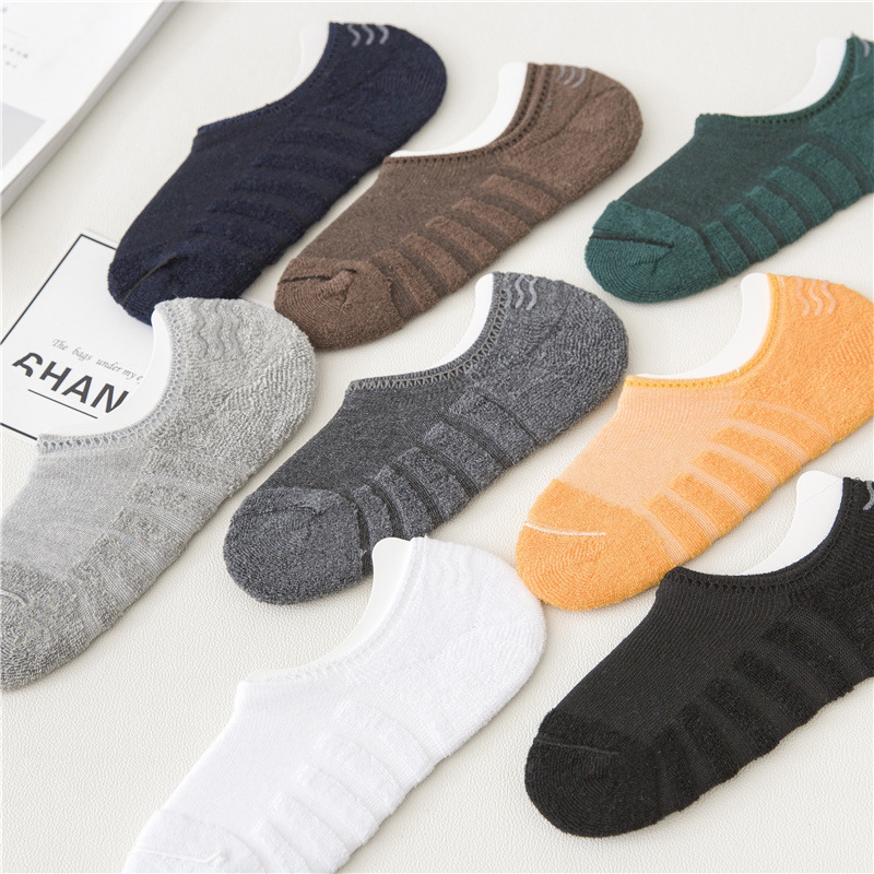 夏季全棉毛圈毛巾底情侣纯色袜子男女硅胶防脱隐形船袜运动袜批发