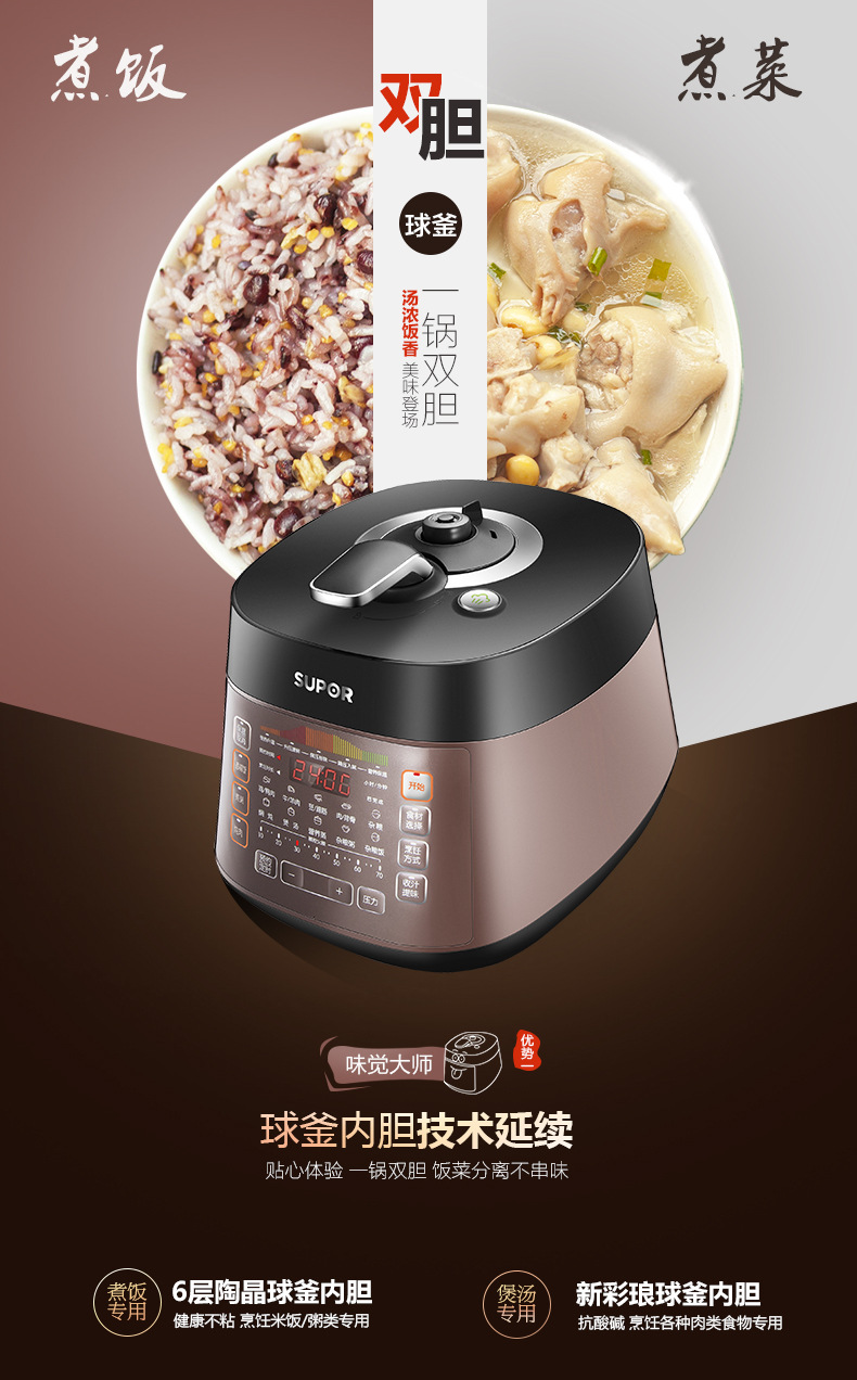 【限时特卖秒杀】SUPOR/苏泊尔CYSB50FCW20QT-100电压力锅双胆5L饭煲正品3-4人