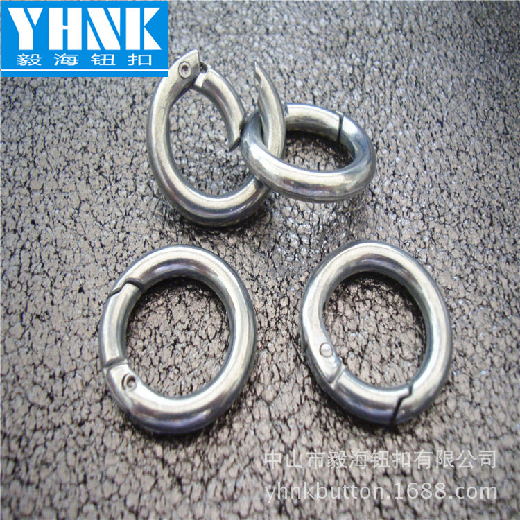 新款圆形连接调节扣 3CM金属黑色O环扣  手压弹簧装饰圆圈扣定制