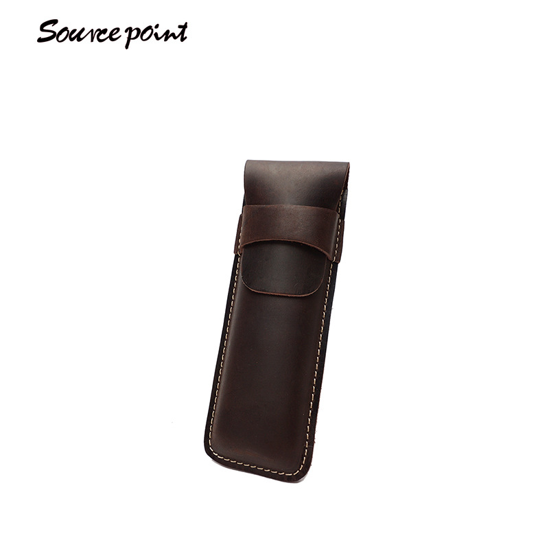 源点头层牛皮笔袋复古潮流男女通用真皮笔袋竖款插扣工厂直销新款
