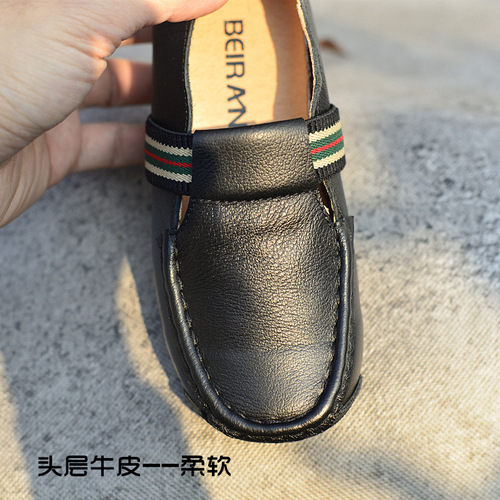 真皮男童单鞋豆豆鞋软底皮鞋休闲英伦平底春秋新款