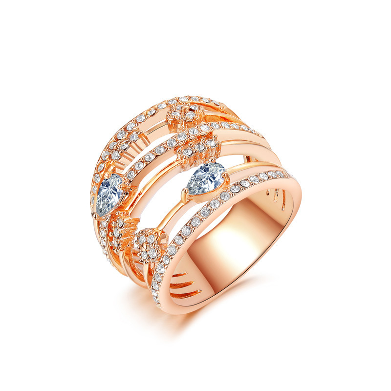 Personnalité De La Mode Tendance Européen Et Américain Accrocheur Anneau Électrolytique Or Rose Micro Incrusté Zircon Multi-anneau Anneau 10326636 display picture 1