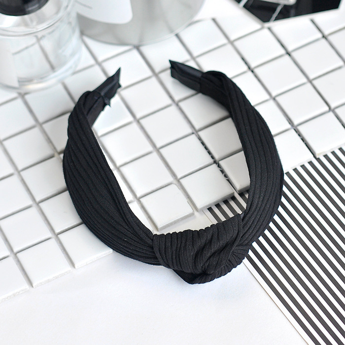 Estilo coreano exquisito accesorios para el cabello tocado nueva pajarita tela de punto diadema cruzada de borde ancho diadema de rayas para las mujeres