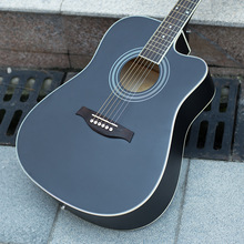 41寸民謠吉他guitar 初學椴木吉它 啞光黑色 缺角練習琴 廠家批發