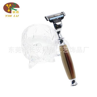 剃须刀双层手动清洁修面专用男士仿白牦牛角纹（不含刀片）胡刀柄