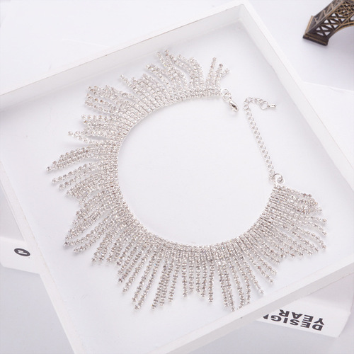 NL2042 European and American fashion accessories European version of popular neck restraint element necklace tassel diamond choker alloy necklace
