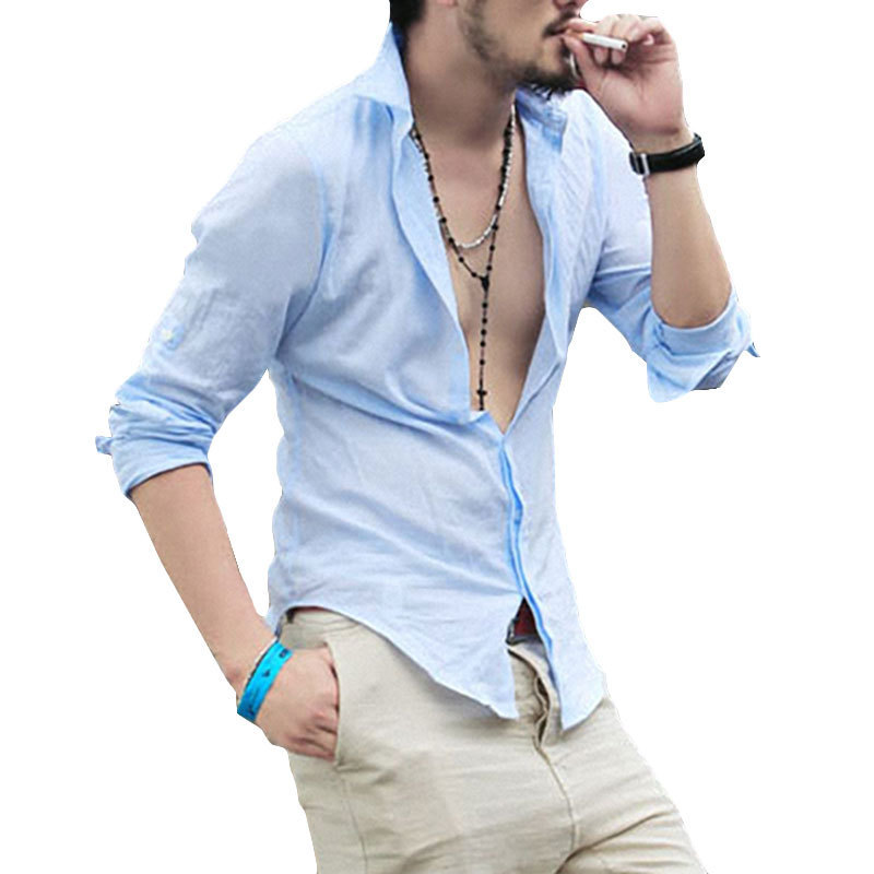 Quick sell men's spring new thin water wash Long Sleeve Shirt Men's Korean slim casual solid color shirt