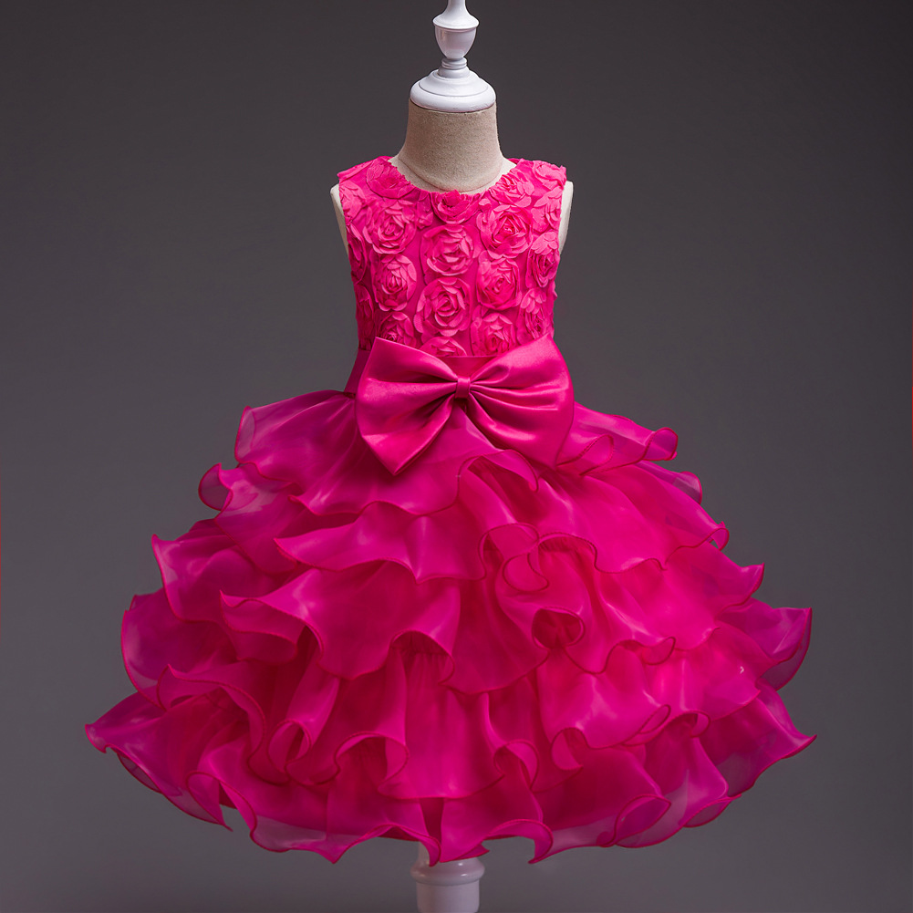 亚马逊热款儿童婚纱礼服裙中大童连衣裙女童花童玫瑰花公主裙现货