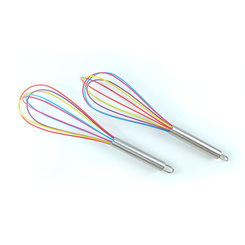 Colorful 8-inch, 10-inch, 12-inch silicone egg beater, stainless steel handle egg mixer, manual household egg beater