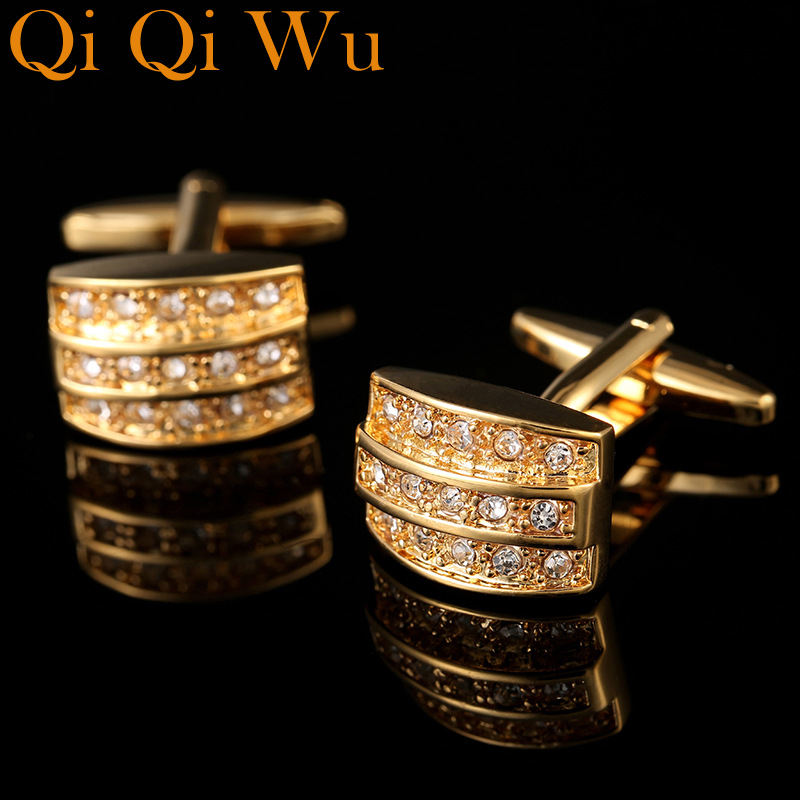 High quality gold crystal cufflinks French style shirt men's high-grade cufflinks cufflinks cuff cufflinks