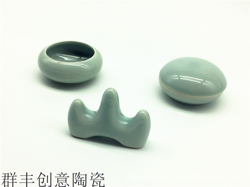 文房用品笔架山墨池笔洗印泥盒墨碟水盂陶瓷笔搁笔架笔洗|ms
