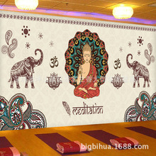 印度宗教佛像壁画 舞蹈室瑜伽背景墙纸壁画 泰式无缝无纺布墙布