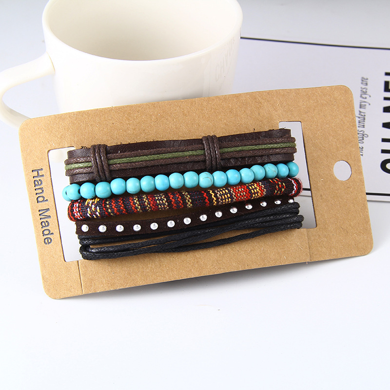 retro suit bracelet DIY woven imitation leather bracelet multi-layer bracelet multi-element bracelet