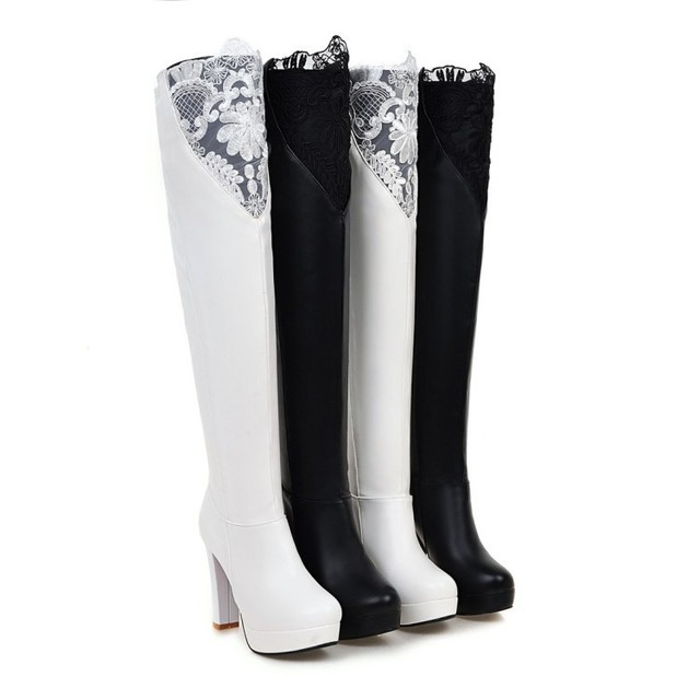 Sexy high heel high tube boots thick heel waterproof platform Korean lace size women’s Boots