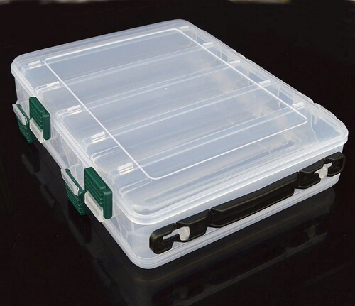 Gun-colored double-sided lure box, wooden shrimp box, transparent storage box, bait and hook cross-border portable fishing gear box