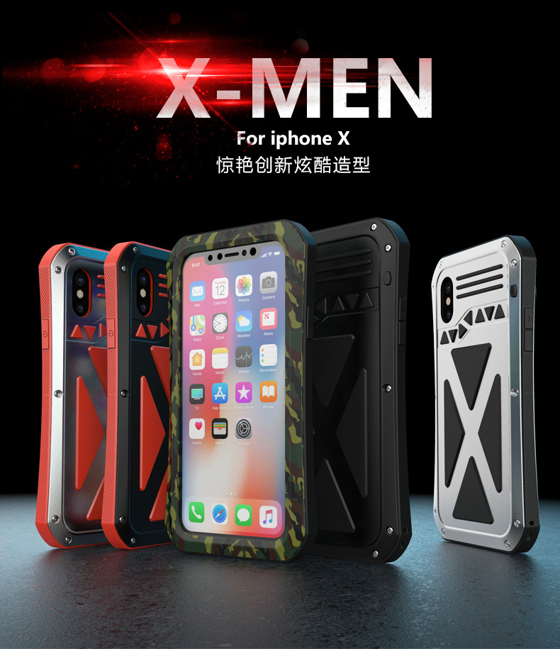 R-Just X-Men Superhero Slim Waist Stainless Steel Dirtproof Shockproof Heavy Duty Metal Case Cover for Apple iPhone X