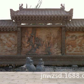 直供石制迎客松浮雕 公司形象墙图片 厂区石料加工标志logo墙价格