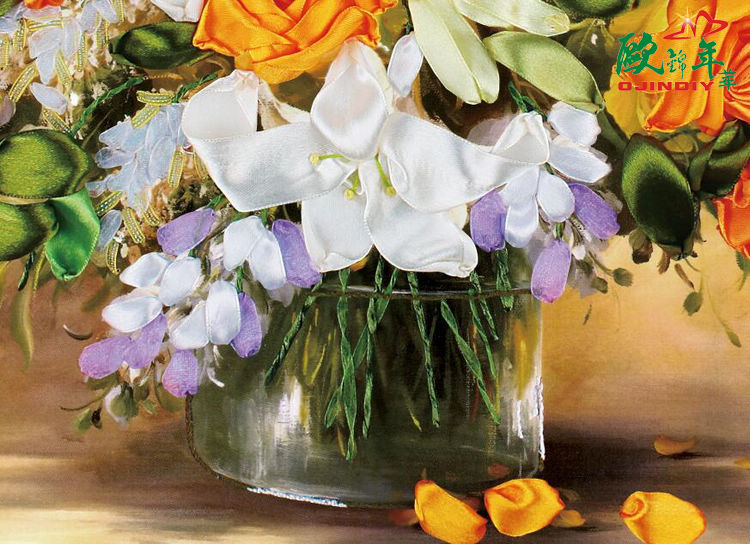 Oujin nianhua Bordado Cinta Directa de Fábrica color impresión colgante pintura Rosa Lirio la sala decoración entrada