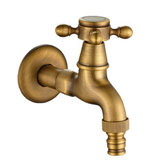 Oubei Bathroom Wall Mounted Retro Single Cold Antique Copper Washing Machine Faucet European Brass Water Spout Antique Tap 