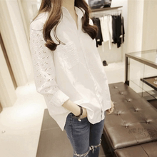 日韓外貿 2021韓版春季新款鏤空長袖白色大碼修身女士襯衫