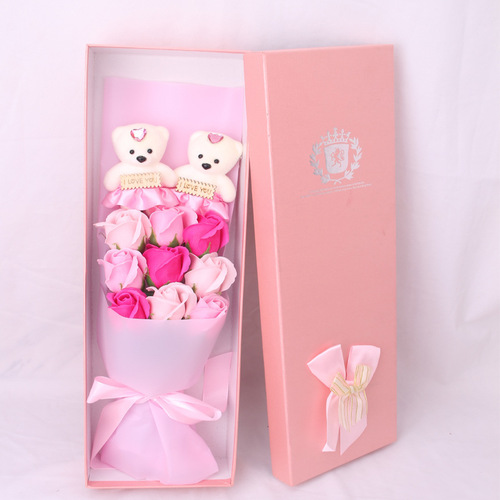 Creative Nine Roses Soap Bouquet Gift Box Bear Valentine's Day Gift Promotional Prize One Piece Dropshipping