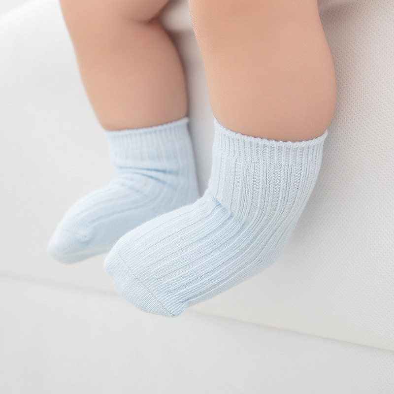 Calcetines para niños primavera y otoño aguja doble color sólido algodón peinado boca suelta calcetines para bebés niños y niñas calcetines de media pantorrilla calcetines para bebés