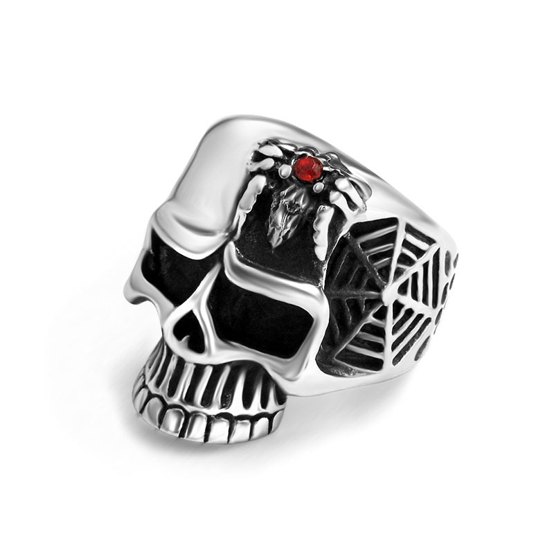 Distressed Titanium Steel Skull Ring Bracelet Retro Spider Rock Jewelry Accessories SA875