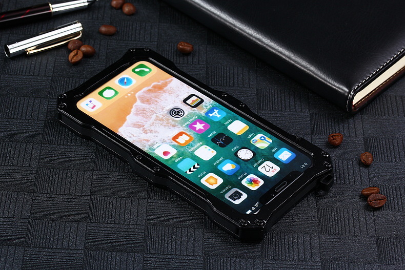 S.CENG Gundam Water Resistant Dustproof Shockproof Silicone Gorilla Glass Aluminum Alloy Metal Case Cover for Apple iPhone X
