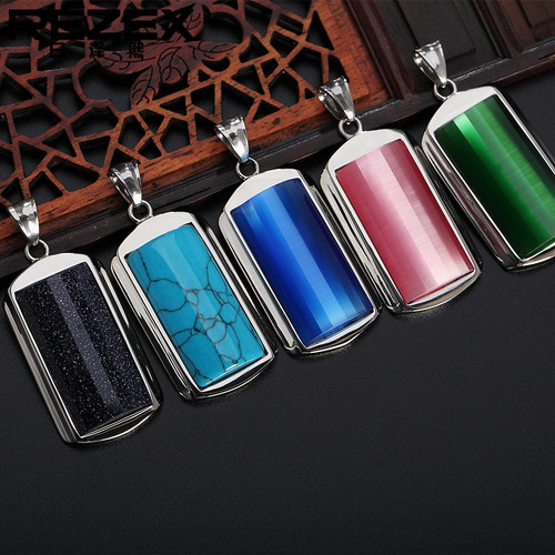P0021-NK03 Manufacturer: Trendy European & American-Style Gemstone Titanium Steel Pendant – Unisex Gemstone Necklace