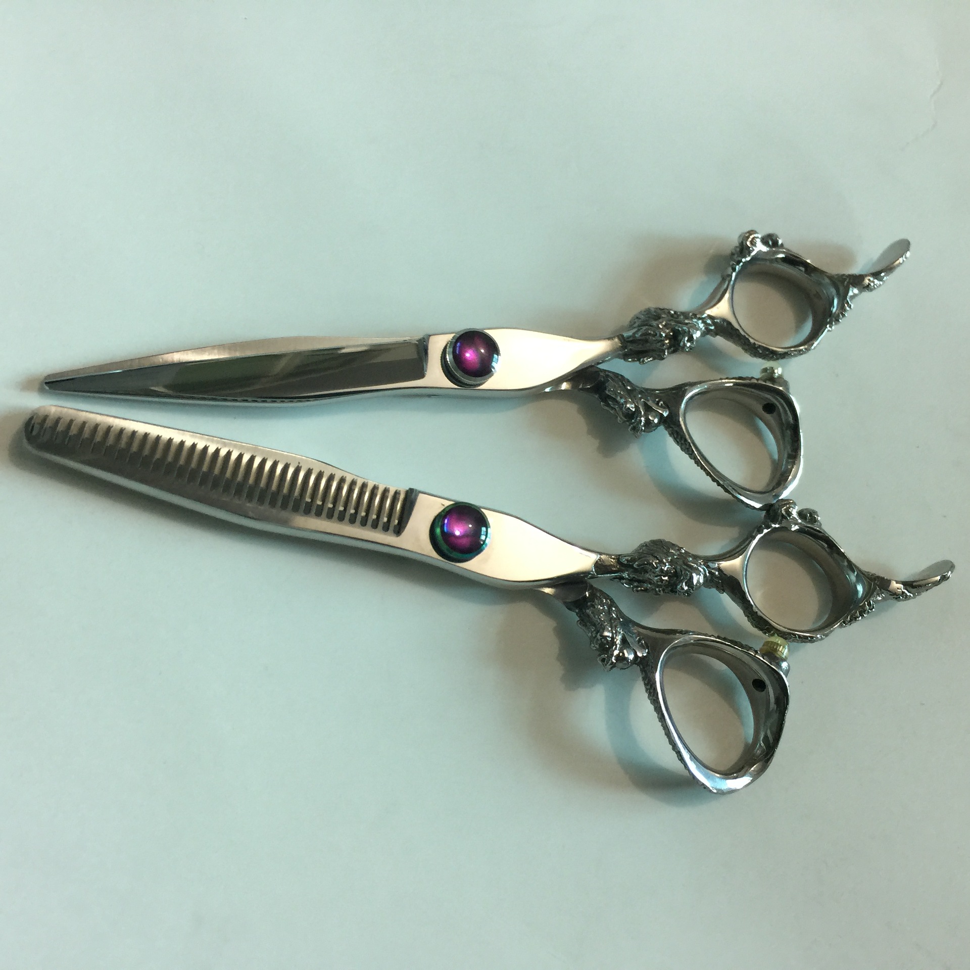 紫玛瑙龙头鸟剪理发剪刀平剪牙剪专业理发剪刀厂家供应LOGO
