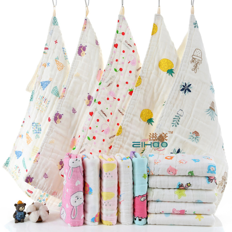 厂家批发棉泡泡纱童巾六层纱布褶皱毛巾婴儿高密纱布小毛巾批发|ru