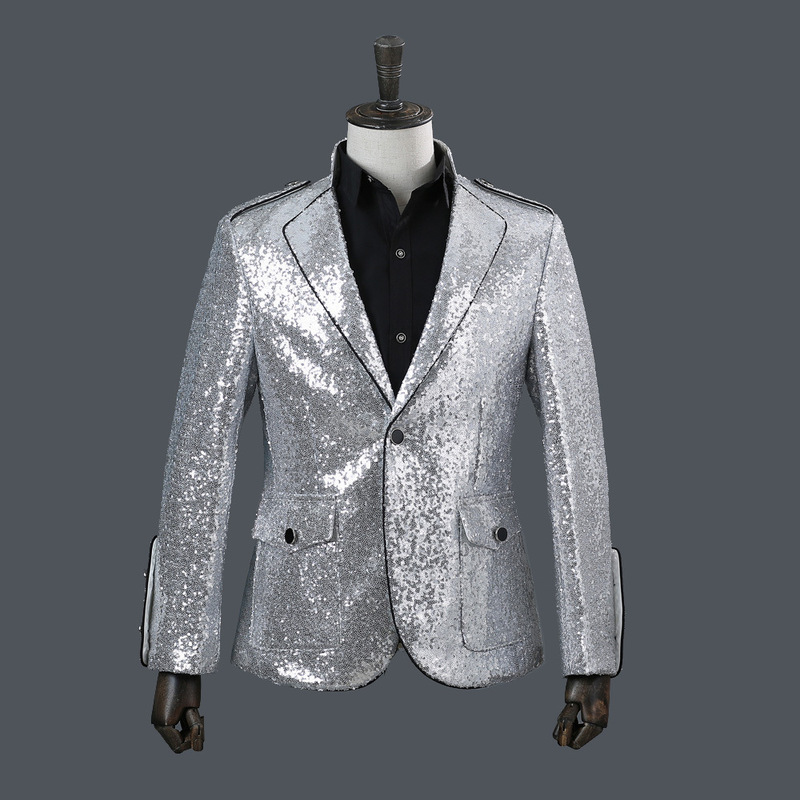 men's jazz dance suit blazers Sequined collar band suit men top Dj singer night  club show coat bar show dress fashion