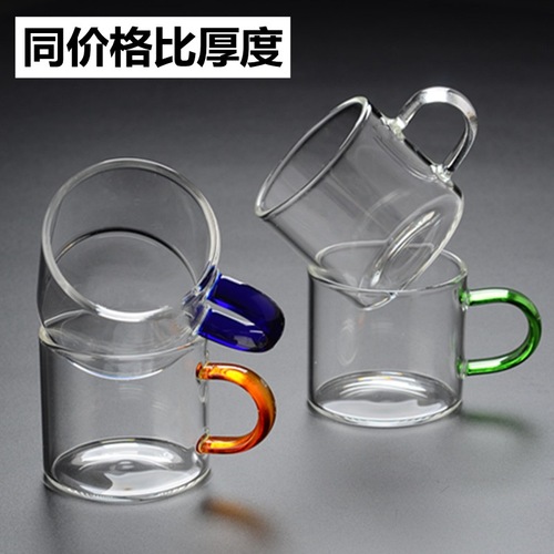 Manufacturer wholesale high borosilicate glass small tea cup with handle, transparent Kung Fu tea cup, glass tea cup with small handle