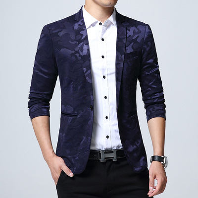 春秋季新款男士休閑西裝韓版修身小西服外套上衣迷彩