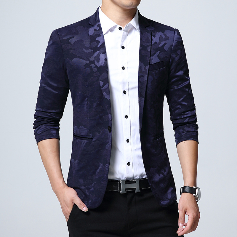 春秋季新款男士休閑西裝韓版修身小西服外套上衣迷彩