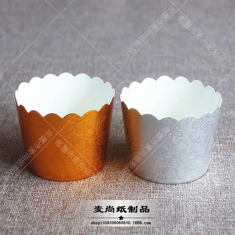 Oro y plata rojo y azul patrón taza pastel taza de papel Qi Feng papel soporte medio papel de aluminio resistente a altas temperaturas taza de papel para hornear