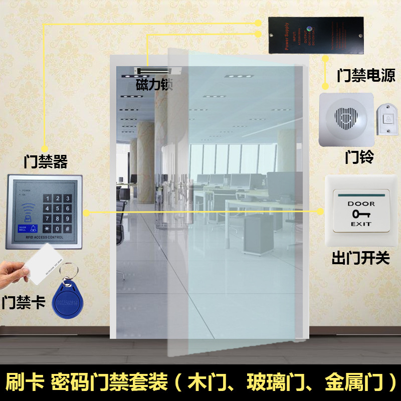 门禁套装电子门禁系统套装 玻璃门木门铁门刷卡密码门禁考勤系统-阿里巴巴