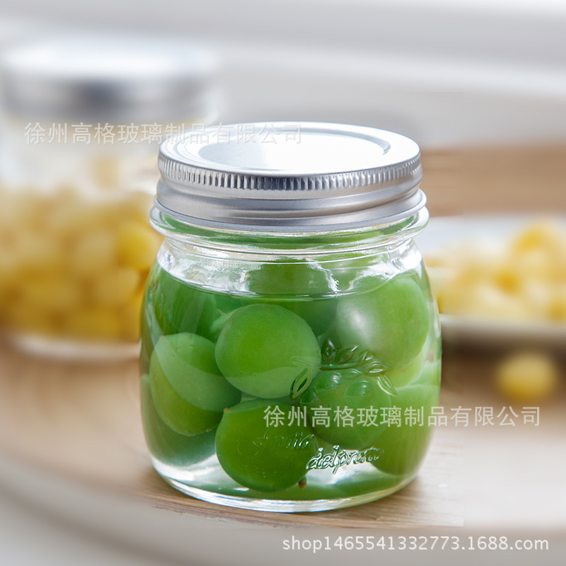 300ml透明雕花瓶玻璃储物罐蜂蜜瓶罐头瓶密封瓶