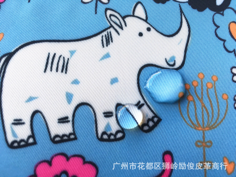 广州380T斜纹人棉印花 加厚防水动物卡通复合棉布 高档380D箱包布