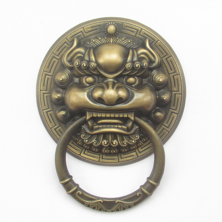 厂家供应20纯铜压铸大门狮子头门环拉手 仿古大小门窗首辅 黄铜