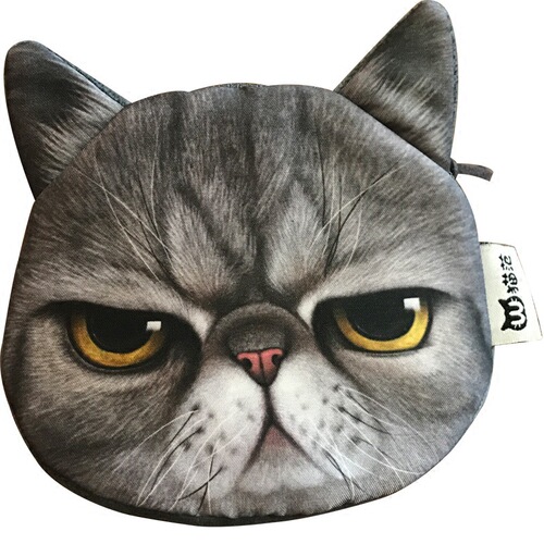 Cat Wallet for Women, Cute Fabric Mini Zipper Coin Purse, Creative Student Cat Face Bag, Dropshipping One Piece