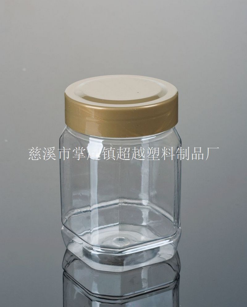 500g咖啡色金属色盖 方形蜂蜜瓶 透明pet瓶 塑料瓶 罐子(GJ020)