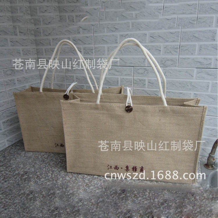 麻布袋手提袋制定 棉麻亚麻购物束口包制订 LOGO彩色印刷圆桶布袋