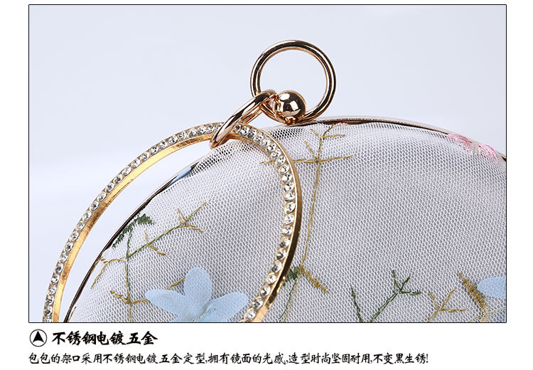 Embroidery Dinner Bag Round Evening Bag Clutch Bag display picture 7